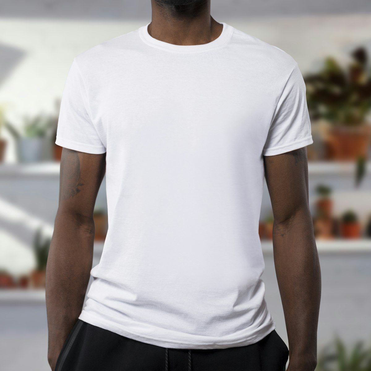 White classic crew neck t-shirt on a clean display